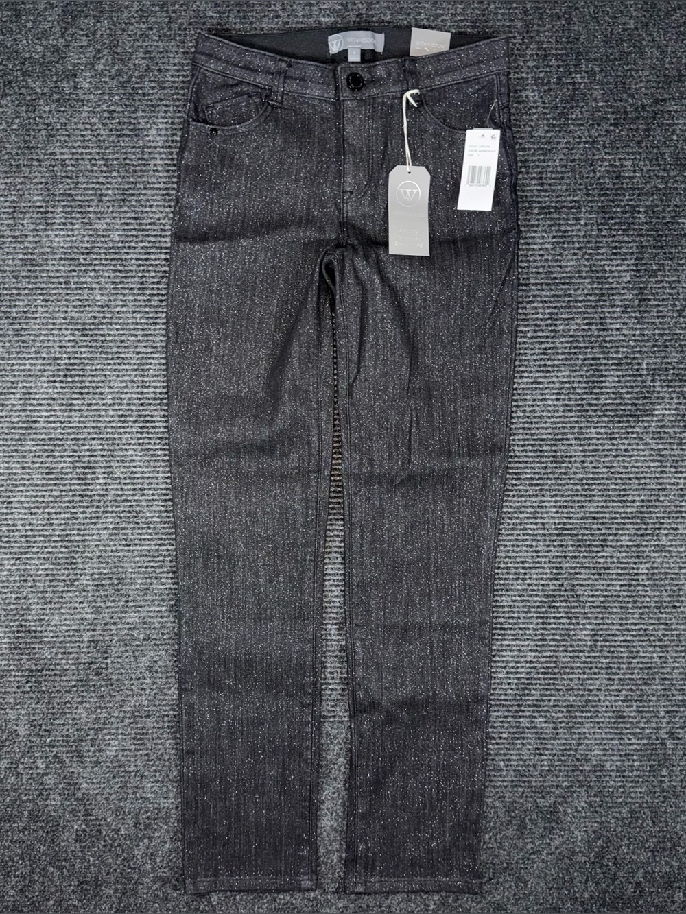 Wit & Wisdom NWT Sawyer Ab Solution Womens Black Sparkly Straight Leg Jeans Sz 0